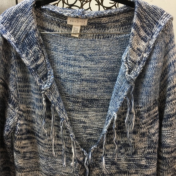 full tilt space dyed fringe hooded duster sweater coat sz.l - Picture 2 of 9